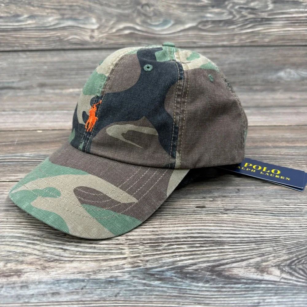 Polo Ralph Lauren Mens OS Baseball Cap Camo Orange Pony NWT
